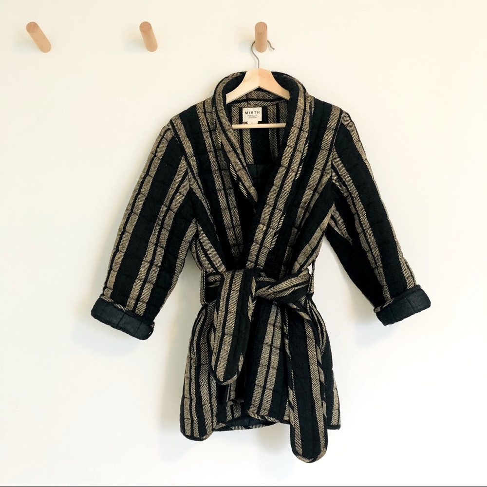 Mirth Black & Beige Striped Wrap Jacket